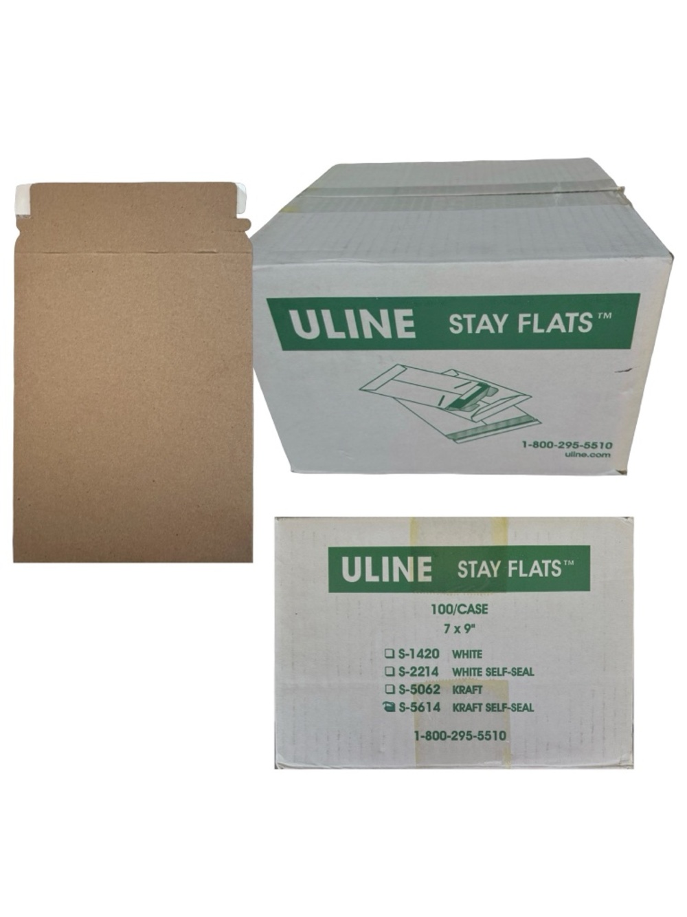 ULINE S-5614 7”x 9" Kraft Self-Seal Stayflats Mailers (100/case)